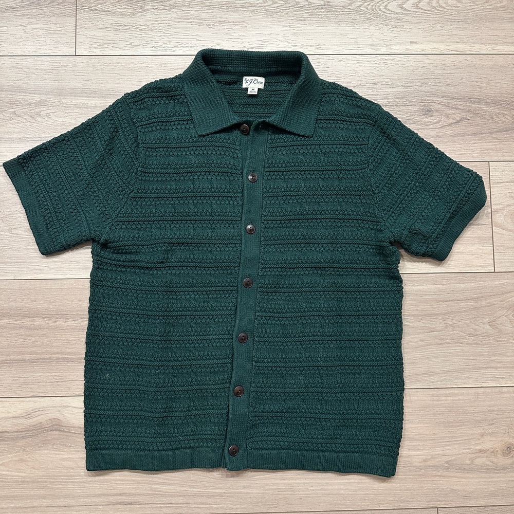 JCREW Dark Green Button-Up Knit Shirt